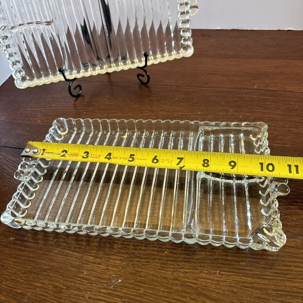 Set of 2‎ Hazel Atlas Ball & Rib Glass Sip N Smoke Snack Trays 1940's